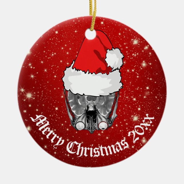 Skull MRI Santa hat "jul 20xx"   Julgransprydnad Keramik (Framsidan)