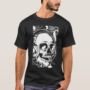 Skull Music Simple Black Art Illustration T Shirt