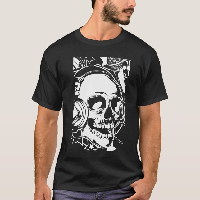 Skull Music Simple Black Art Illustration T Shirt (Framsida)