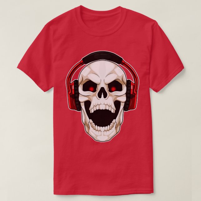 Skull Musician Headphone Music T Shirt (Design framsida)