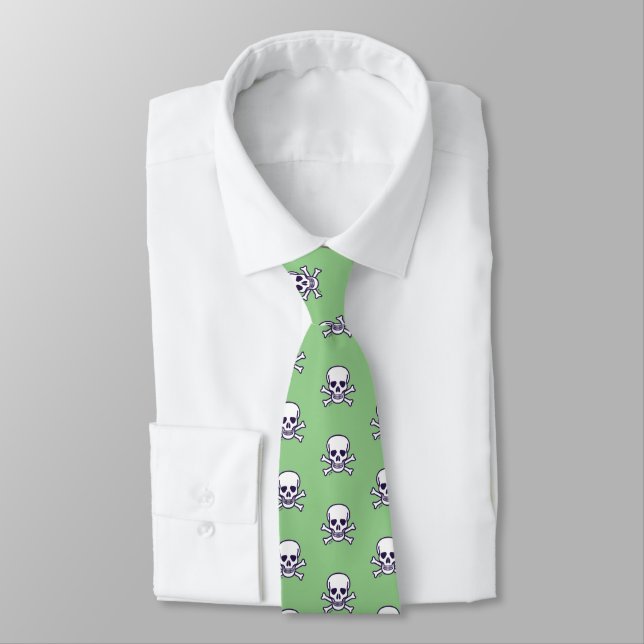 Skull n benvit grönt necktie slips (Bunden)