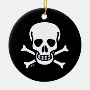Skull n Bones Black round keramic ornament 2 side