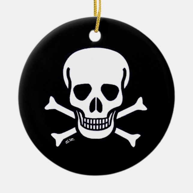 Skull n Bones Black round keramic ornament 2 side (Framsidan)