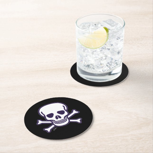 Skull n Bones Black round papper drink Coasters Underlägg Papper Rund (Insitu)