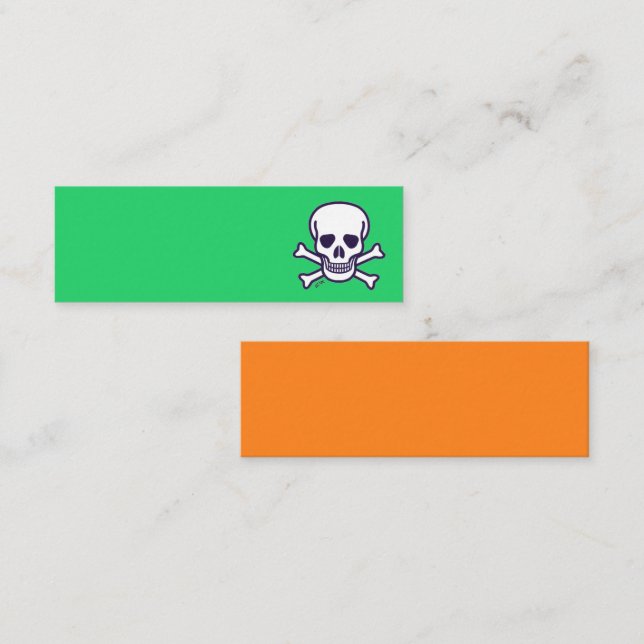 Skull n Bones grön och orange mini visitkort (Fram/baksida)