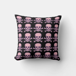 Skull n bones rosa black dekorativ kudde