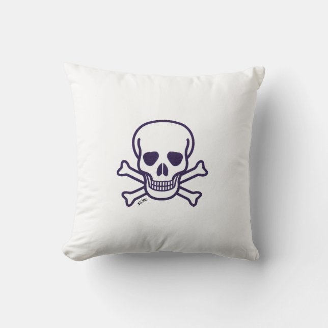 Skull n Bones vit fyrkantig bomullskastkudde Kudde (Framsida)