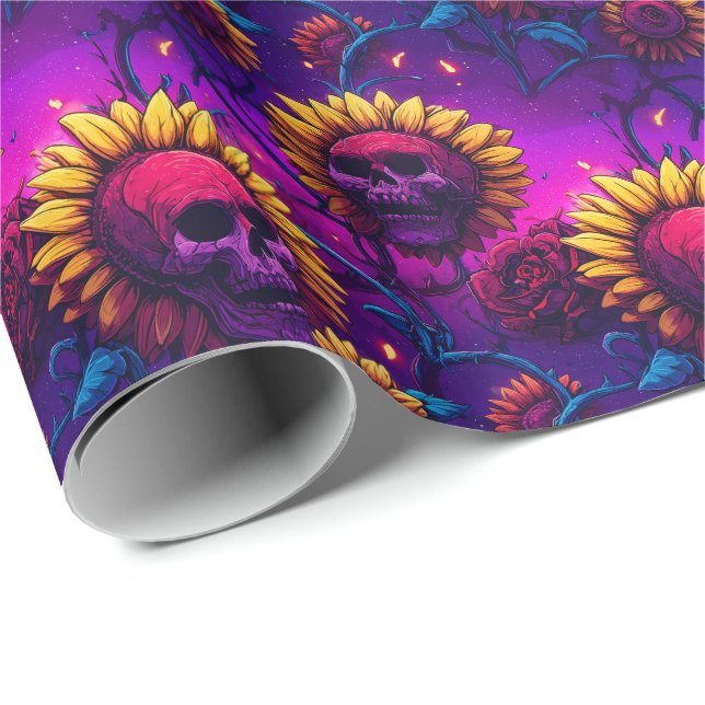 Skull n’ Solblommor - Gothic Bloom Glow Presentpapper (Rullad Hörn)