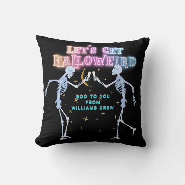Skull Neon Halloween Halloweird Dancing Skeletons Kudde (Framsida)