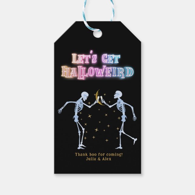 Skull Neon Halloween Halloweird Dancing Skeletons Presentetikett (Framsidan)