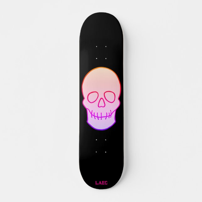 Skull - neonglöd mini skateboard bräda 18,5 cm (Framsida)