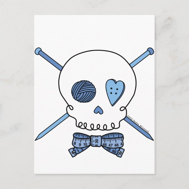 Skull & nitting Nål (blå) Vykort (Framsida)