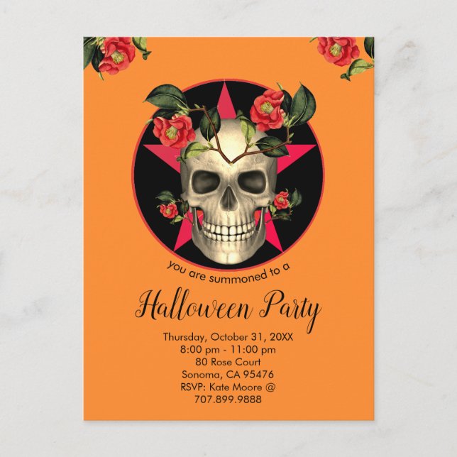 Skull och blommor Halloween fest Inbjudan Vykort (Framsida)