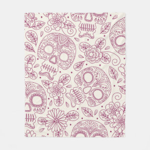 Skull och blommor. Sömlös bakgrund. Mexikansk da Fleecefilt