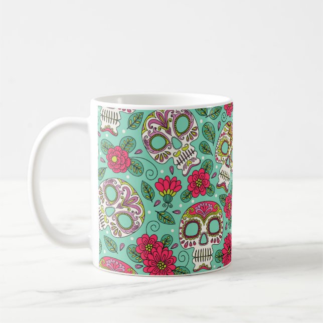 Skull och blommor. Sömlös bakgrund. Mexikansk da Kaffemugg (Vänster)