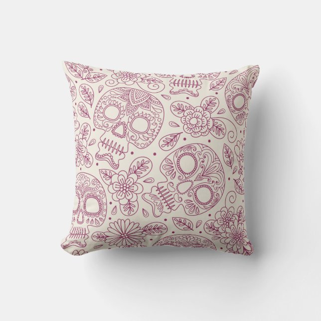 Skull och blommor. Sömlös bakgrund. Mexikansk da Kudde (Framsida)