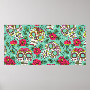 Skull och blommor. Sömlös bakgrund. Mexikansk da Poster