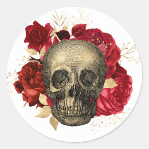 Skull- och blomsterlackerare runt klistermärke