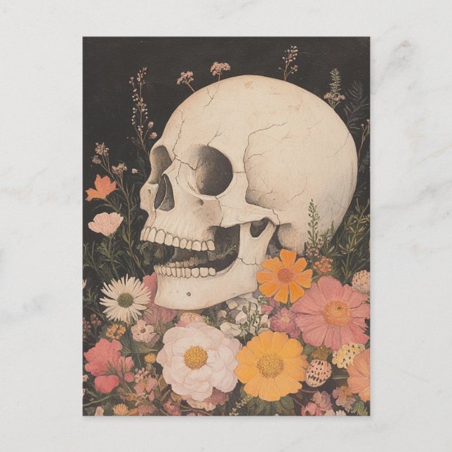 Skull- och blomstervykort vykort (Framsida)