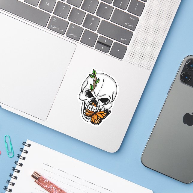 Skull och Butterfly Digital Art Klistermärken (Laptop med iPhone)