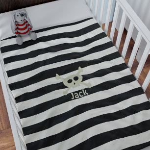 Skull och Crossbone Black White Rand Kids Fleecefilt