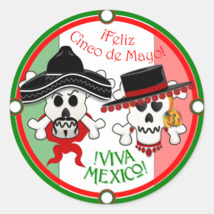 Skull och Crossbone Cinco de Mayo-dekal Runt Klistermärke