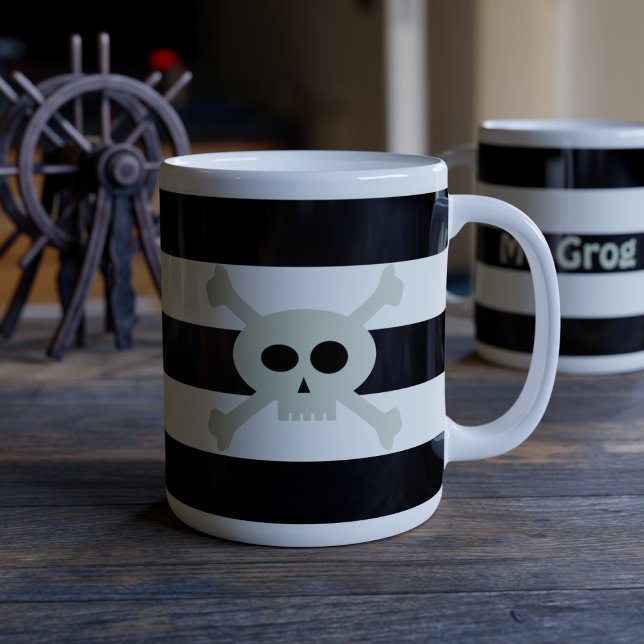 Skull och Crossbone Pirat Black Rand Funny Jumbo Mugg (Let's set sail to caffeinated bliss!)