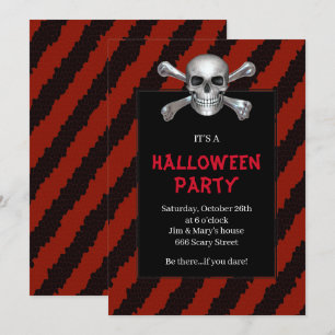 Skull och Crossbone Red Rand Halloween fest Inbjudningar
