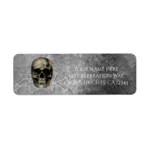 Skull och en hög av Bones Halloween Gothic Party Returadress Etikett