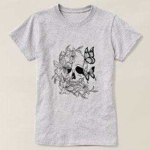 Skull- och fjärosdesign med Blommigt Inslag T Shirt