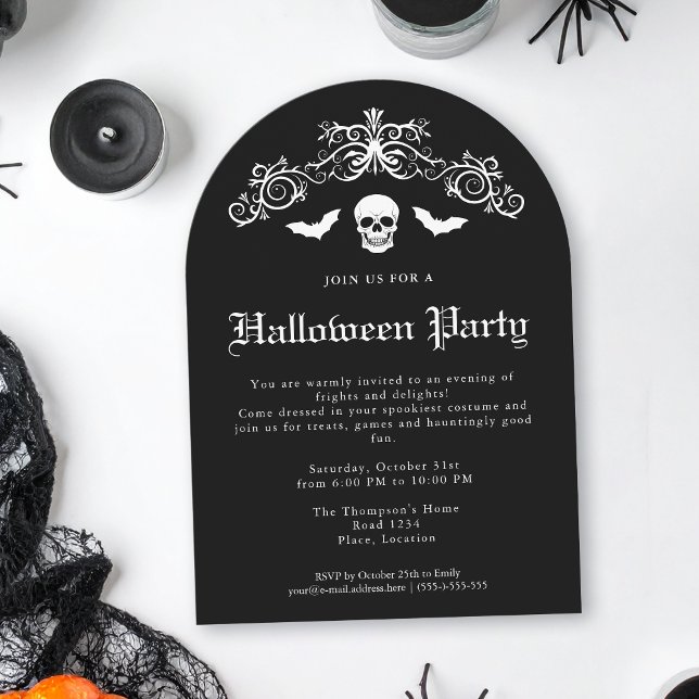 Skull och Fladdermus är taoky gotiic Halloween fes Inbjudningar (Skapare uppladdad)