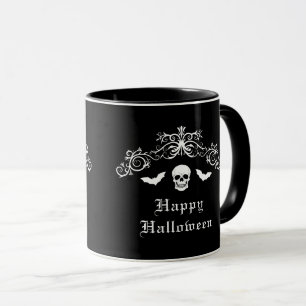 Skull och Fladdermus gotiic Happy halloween Black Mugg