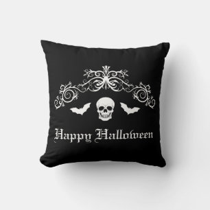 Skull och Fladdermus Silhouette Happy halloween Bl Kudde