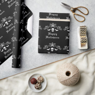 Skull och Fladdermus Silhouette Happy halloween Bl Presentpapper