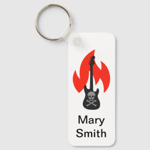 Skull och Flame Guitar Nyckelring