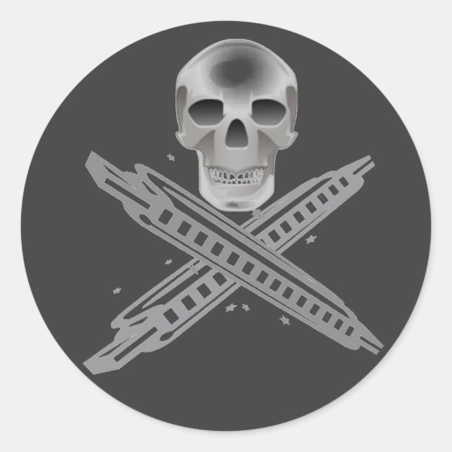 Skull- och Harpbone-stekcker Runt Klistermärke (Framsida)