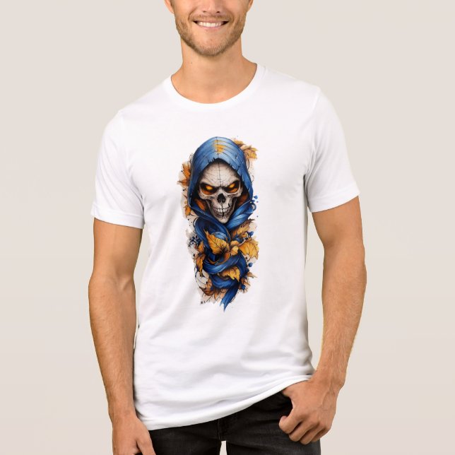 Skull och Höst löv Tatto Stil T Shirt (Framsida)