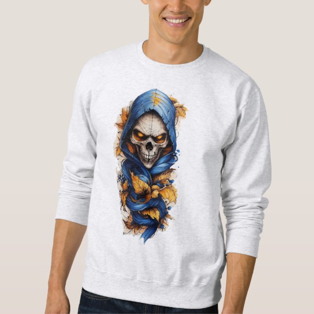 Skull och Höst löv Tattoo Stil Sweatshirt (Framsida)