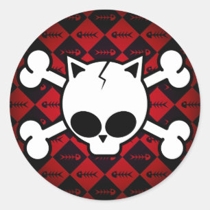 Skull- och kattben runt klistermärke