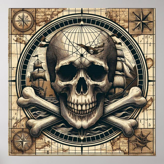 Skull och Kor-ben som seglar under Frakt 1 Poster (Framsidan)
