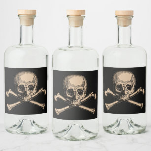 Skull- och Kor-block 2 Spritflaskor Etikett