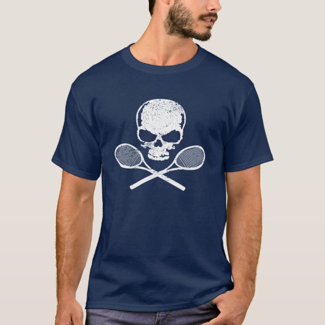 Skull och korsade racketar Tennis T-shirt (Framsida)