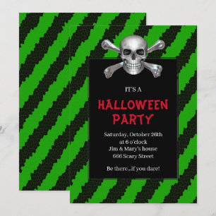 Skull och korsben Grönt Rand Halloween fest Inbjudningar