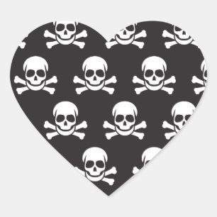 Skull och korsben hjärtformat klistermärke