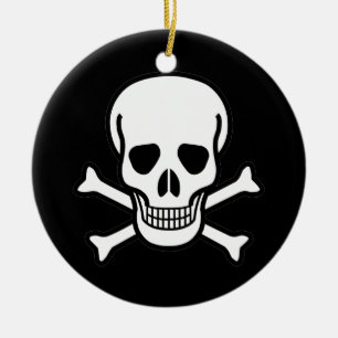 Skull och korsben julgransprydnad keramik