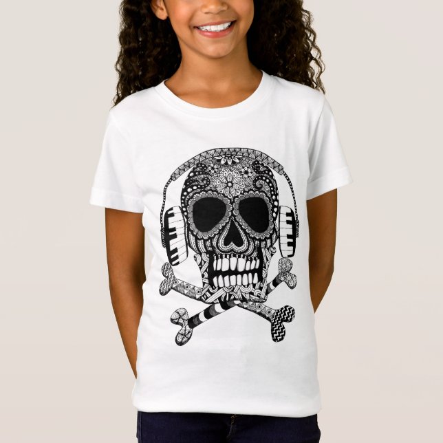Skull och korsben med hörlurar Girls Shirt Tröja (Framsida)