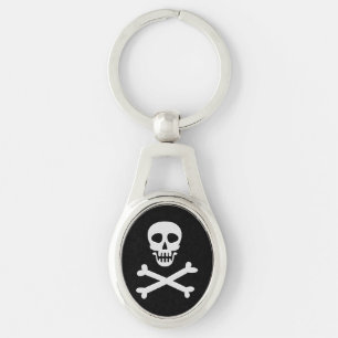 Skull och korsben ovalt silverfärgad nyckelring