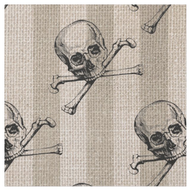 Skull och korsben på Tan Stripe Tyg (Närbild)