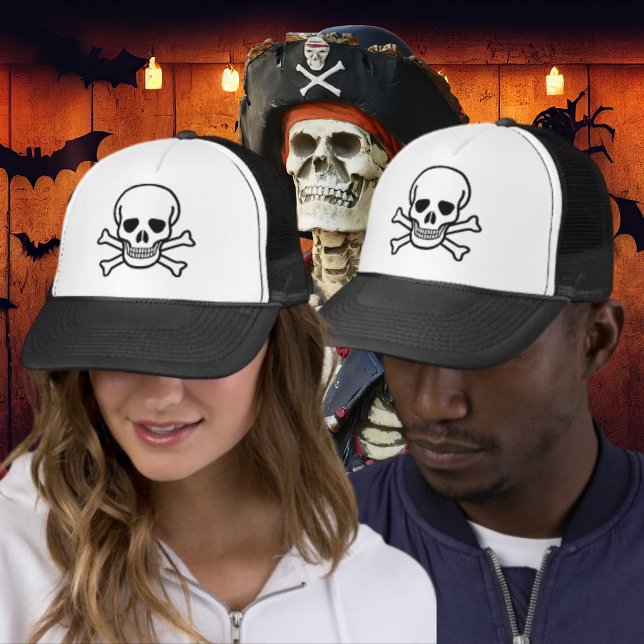 Skull och korsben truckerkeps (Classic Skull and Crossbones Pirate Trucker Hat)
