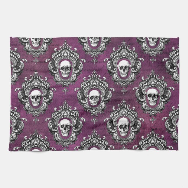 Skull och Lila Gothic Kökshandduk (Horisontell)